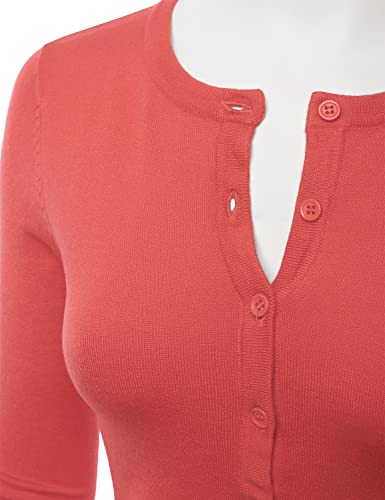 LALABEE Women's 3/4 Sleeve Crewneck Button Down Knit Sweater Cardigan Pink 3XL