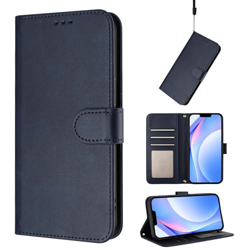 Étui anti-choc iPhone 16 Pro Max bleu foncé portefeuille cuir uni
