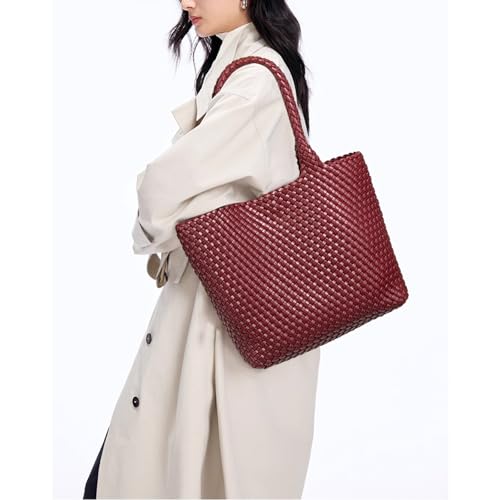 Image of Woven Tote Bag for Women Vegan Leather Handwoven Bags with Small Purse
