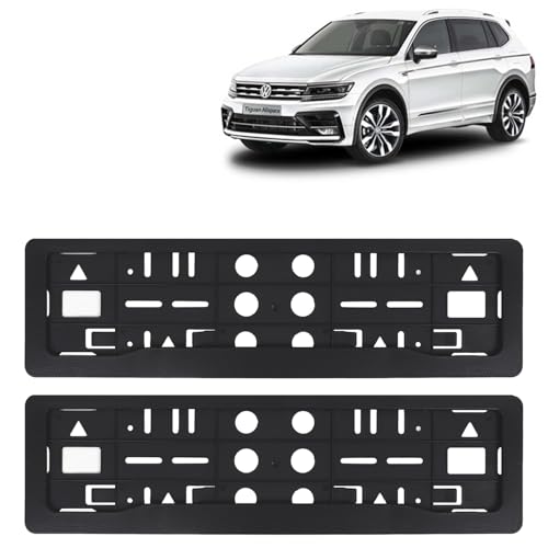 Image of KINGSWAY Tiguan Car Number Plate Frames for All 2021 Onwards Models of Volkswagen Car Registration Plate Holders, Black Licence Plate Covers (Front and Rear), Universal Size 51.5 x 14.5 cm
