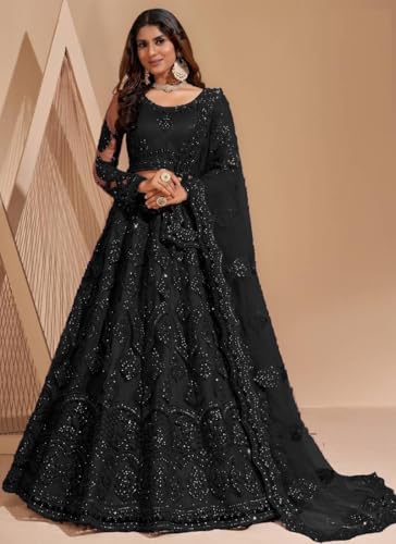 Image of ZAALIMA FASHION Women's Semi Stitched satin blend Lehenga Choli with Embroidered Pattern Unstitched Blouse and Dupatta Set | Women's Lehenga Cholis