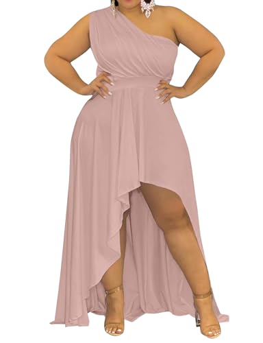 Image of Ekaliy Women's Plus Size One Shoulder Dress Elegant High Low Irregular Hem Flowy Party Cocktail Maxi Dress