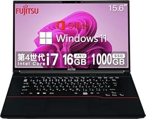 【整備済み品】 【今だけSSD1TB×メモリ16GB】富士通 ハイスペックノートPC ■爆速第4世代Core i7/Office 2019/Win 11/15.6型/無線WIFI/USB 3.0/HDMI/DVDドライブ/初期設定済 (整備済み品) (3)【MS Office・第4世代Core i7】16GB/1TB)