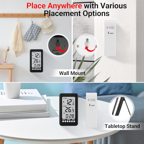 LCD ℃/℉ Digital Wireless Indoor/Outdoor Thermometer Clock Temperature Meter with Transmitter - Thumbnail 4