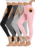 Orrfreer 4 Pack Fleece Lined Leggings Women Thermal Warm Winter Tights High Waisted Yoga Pants Cold Weather Base Layer Black/Dark Grey/Grey/Pink L