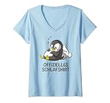 Damen Offizielles Schlafshirt - Pinguin Schlafanzug Nachthemd T-Shirt mit V-Ausschnitt