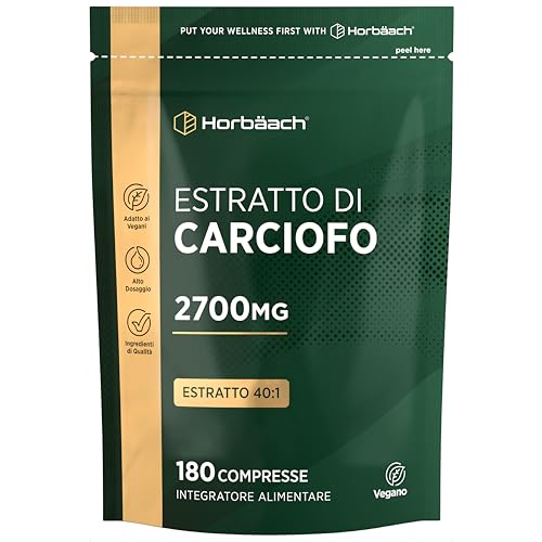 Carciofo Integratore 2700 mg al Giorno | 180 Compresse Vegane | Estratto di Carciofo 40:1 | Alto Dosaggio | Artichoke Leaf Extract Supplement | Horbaach