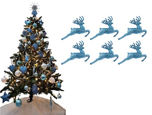 Simply Products Pack of 6 - Hanging Glitter Reindeer Christmas Tree Decorations - 2.2cm x 9.5cm (Ice Blue)