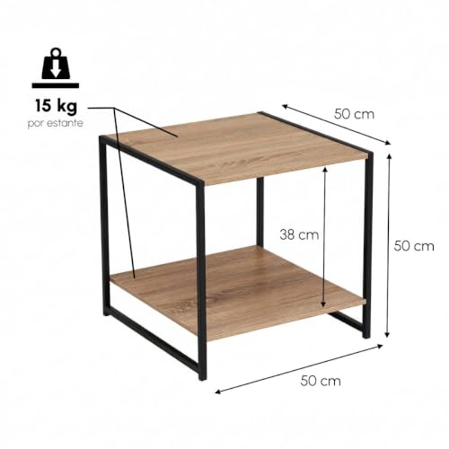 Miniatura 3 de Lolahome Mesa Auxiliar Cubo De Metal Y Mdf Negra Y Natural De 50x50x50 Cm