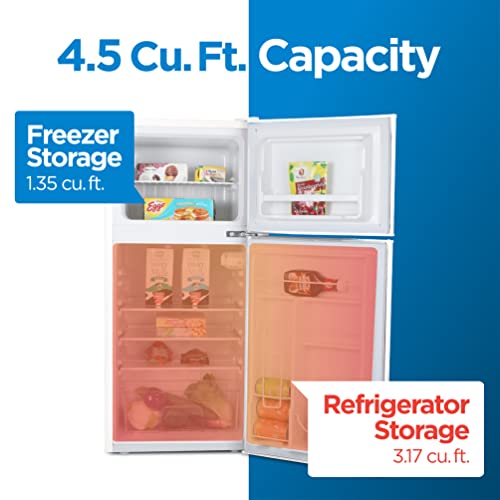 Commercial Cool 4.5 Cu. Ft. Refrigerator with Freezer, Vintage Style, Retro Fridge with 2 Slide-Out Glass Shelves, 6-Can Dispenser, Interior Light, R600a Refrigerant, CCRRD45HW,White on Fridge.com
