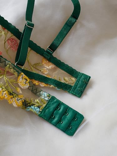 Image of Sexy Floral Embroidered Flower Mesh Underwire Push Up Lingerie Set