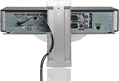 suptek Glass Floating Shelves, TV Wall Mount with Shelf for DVD Player / PS4 / Cable Boxes/Game Consoles/Sky Box/TV Accessories, Media Shelf, Flat Wall Mount Bracket, 1 Tier Shelf, Silver