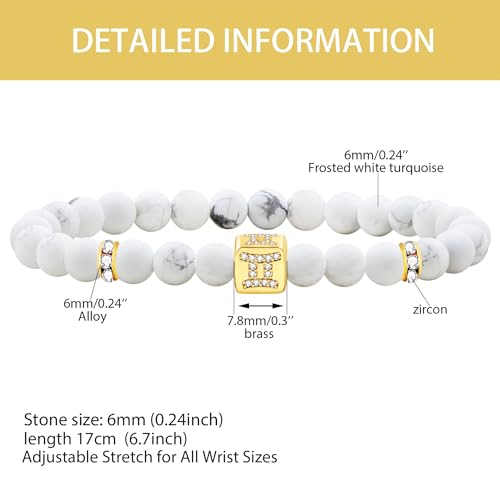 Image of Inlaid Zircon 12 Constellation Adjustable Stretch Bracelet - 6mm Frosted White Turquoise Beaded Bracelets for Women Men SJYA4647
