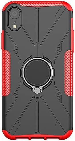 MobirushMecha) iPhone XR Hybrid Shockproof Bumper Defender, Polycarbonate Ring Case Back Cover for iPhone XR - Red