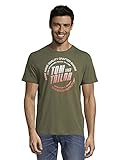 karierte bluse oliv Mit Overlock am Saum und Arm TOM TAILOR Herren 1026383 Logo T-Shirt, 13050-Olive Night Green, M