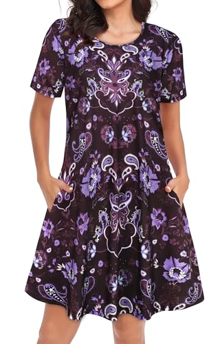 Image of Womens Summer Dresses Beach Casual Loose Tshirt Floral Short Sleeve Flowy Pockets Sundresses 2026