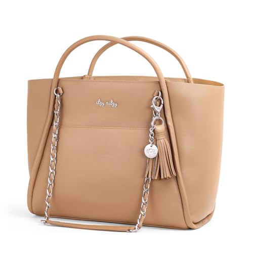 Itzy Ritzy Boss Tote Diaper Bag – Vegan Leather Tote Bag with Stroller Straps, Changing Pad, Shoulder Straps, Hook Closure & Removable Tassel (Chai) by Itzy Ritzy - Image 2