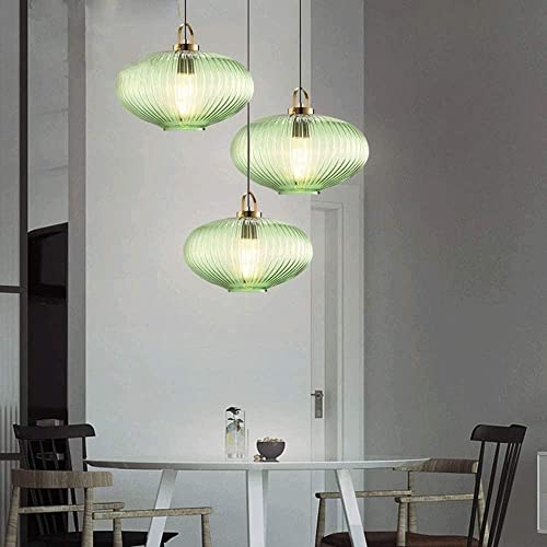 Suspension en verre vert et laiton style rétro avec douille E27 pour éclairage de salon - 5