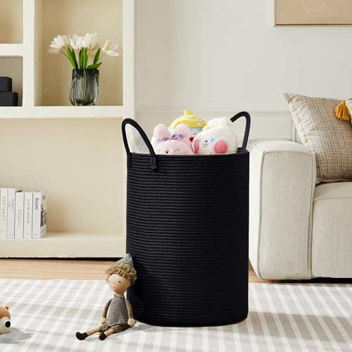 MOJOSCEND 80L Extra Large Black Laundry Hamper Tall Woven Rope Laundry Basket for Clothes Modern Blanket Storage Basket in Living Room Bedroom 16"L x 16"W x 22"H by MOJOSCEND - Image 8
