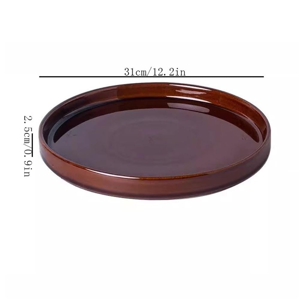 Tace na rośliny Okrągła, zwięzła paletowa tacka ociekowa, ceramiczna podstawka pod doniczkę do wewnątrz i na zewnątrz 12,2 cala Ogród(Brown)