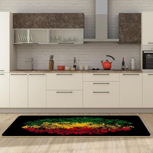 Tapis de cuisine antidérapant de qualité supérieure motif lion noir lavable en machine
