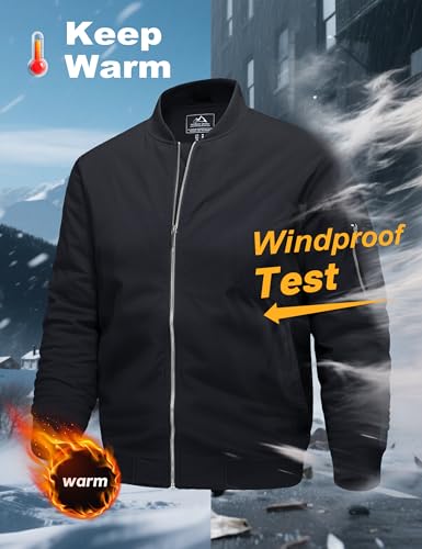 MAGCOMSEN Men's Bomber Jacket Casual Windproof Quilted Jacket Full Zip Windbreaker Winter Warm Varsity Jacket with Pockets2
