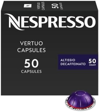 Nespresso Vertuo, Altissio Decaffeinato, Dark Roast, 50-Count Espresso Pods