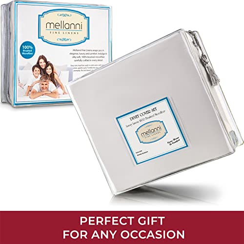 Image of Mellanni Duvet Cover Set 3pcs - Soft Double Brushed Microfiber Bedding with 1 Sham and 1 Pillowcase - Button Closure and Corner Ties - Wrinkle, Fade, Stain Resistant (Twin /Twin XL, White) | Hotel Luxury, Extra Soft & Cooling - Microfiber - Button Closure and Corner Ties (Twin, White)