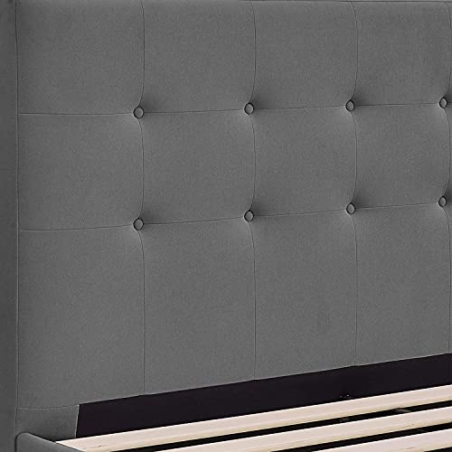 Image of Decoro Seattle Modern Tufted Upholstered Platform Bed | Headboard and Wood Frame with Wood Slat Support, King, Antonio Mid Night