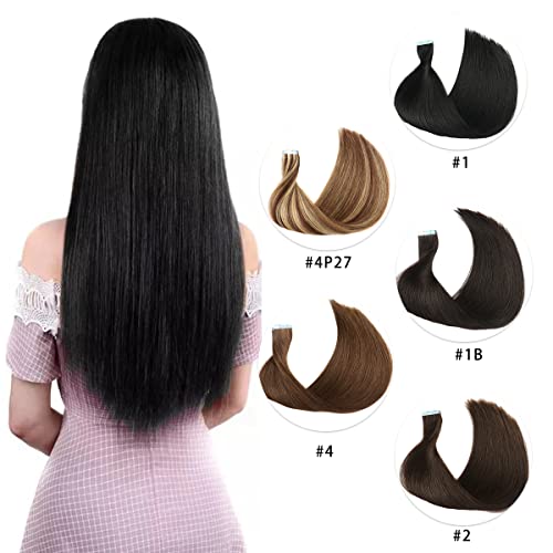 Tape In Hair Extensions Human Hair 100% Brazilian Virgin Human Hair 50G/Pack 20 Pieces Straight Hair Seamless Skin Weft Tape In Human Hair Extensions For Women (20 Inch, #2 Dark Brown) #TOP3