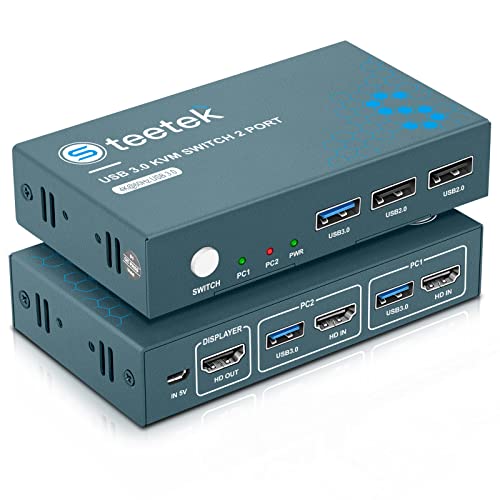 USB3.0 Switch HDMI KVM 2 Port,4K@60Hz,USB3.0,KVM Switch Brancher 2 PC Sur 1 Ecran,Commutateur HDMI,Button Switch,Ultra HD,Compatible with PC,PS4,DVD,Xbox HDTV,2 In 1 Out Cover