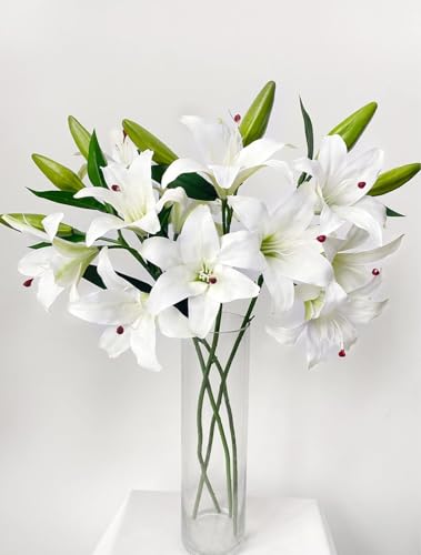 Image of VRB Dec Plastic 1 Pcs (3 Head) Lily Artificial Flowers Bunch Foam Flowers Sticks,Lily Artificial Flowers for Home Decor,Bedroom, Living Room, Table, Balcony, Office, Wedding, Pooja (White Color)