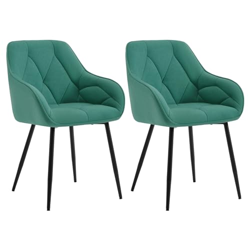 WOLTU 2X Sillas de Comedor, Sillas de Cocina con Apoyobrazos, Respaldo Comodo, con Patas Metálicas, para Salon Dormitorio y Oficina, Terciopelo, Turquesa, EZS02ts-2
