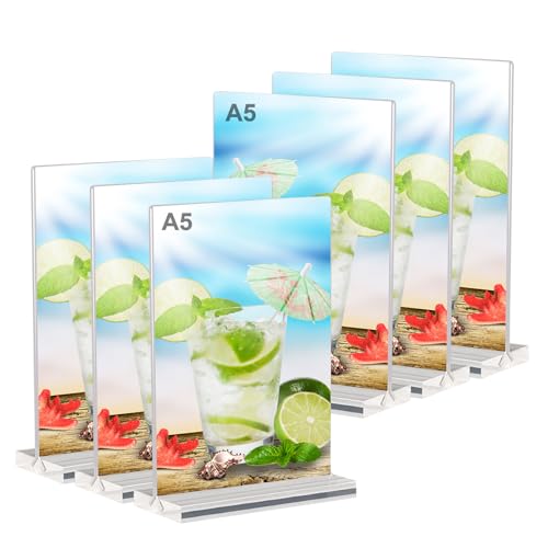 6 Pièces Présentoir De Table A5, Supports De Panneau A5 En Acrylique, Porte Affiche A5 Porte Menu Présentoir Support De Menu Porte-Menu Pour Restaurant, Hôtel, Exposition, Bureau, École Transparent