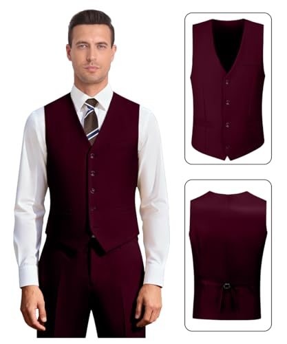 Image of Men's 3 Piece Slim Fit Suit Set, Two Button Blazer Solid Jacket Vest Pants Wedding Business Suit