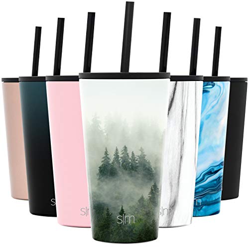 Simple Modern Classic Insulated Tumbler with Clear Lid - Stainless Steel Water Bottle Iced Coffee Travel Mug Cup 16oz (470ml) Pattern: Carrara Marble