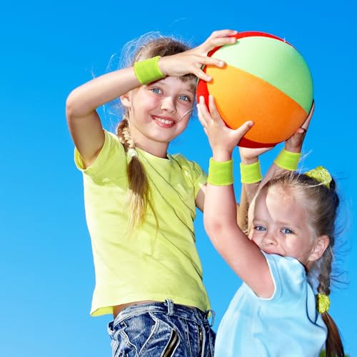 Image of Bememo 12 Pack Wristbands Sweatband for Women Men, Neon Colored Sport Wrist Bands, Tennis Football Basketball Sweatbands, Moisture Wicking Arm Bands for Working Out