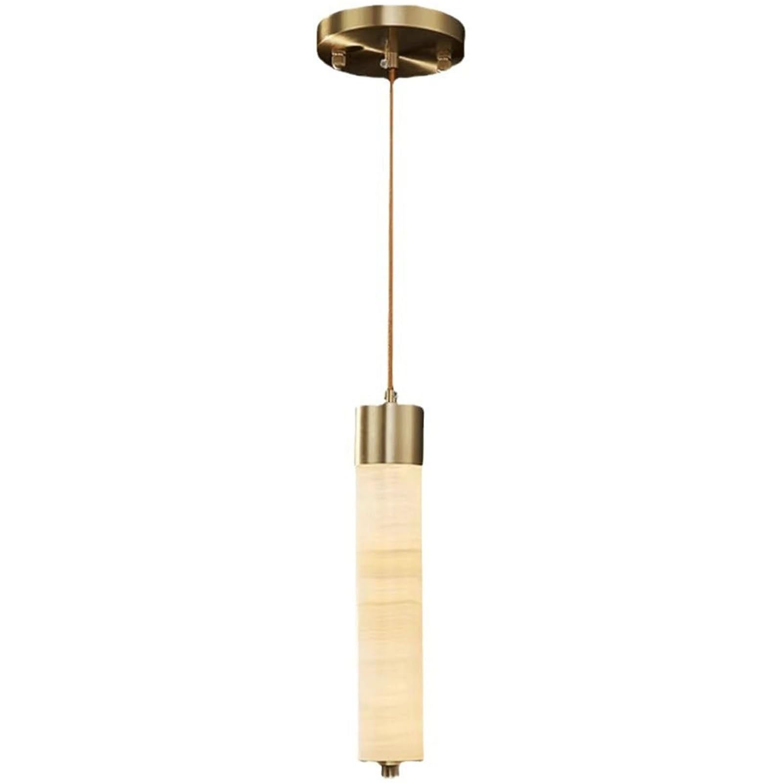 HXYSXHJUO Modern White Marble Chandelier Pendant Lamp Hanging Lighting Ceiling Brass Linear Cylinder Natural Stone Alabaster Fixtures for Kitchen Island Bedroom Dining Room Bedside