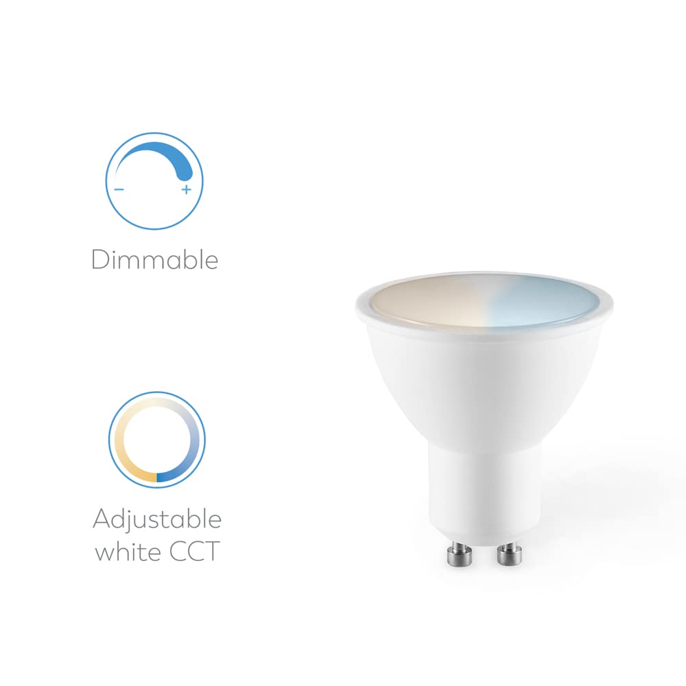 Garza Smart - Pack 2 Bombilla LED Inteligente Wifi Dicroica GU10, 4.5W (equivale a 40W de incandescencia), E27, CCT, Intensidad regulable, Programable, Control por voz y app, Alexa/Google, WiFi 2.4GHz