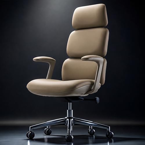 Image of DROGO Cloud Ergonomic Office Chair for Work from Home | Premium Vegan Leather with 3-Section High Backrest Cushion | Computer Chair with 4 Recline Tilt-Lock Positions & Heavy Duty Metal Base (Beige)