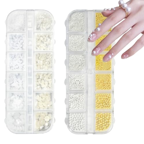 2 Box/24 Tabletts Nailart Perlen Mikroperlen Kaviar 0.8-3mm Gold Silber Kleine Edelstahlperlen, Nageldesign DIY Nail Art Dekoration Mikro Kaviar Perlen Nagel Charms Glitzersteine Nagelzubehör