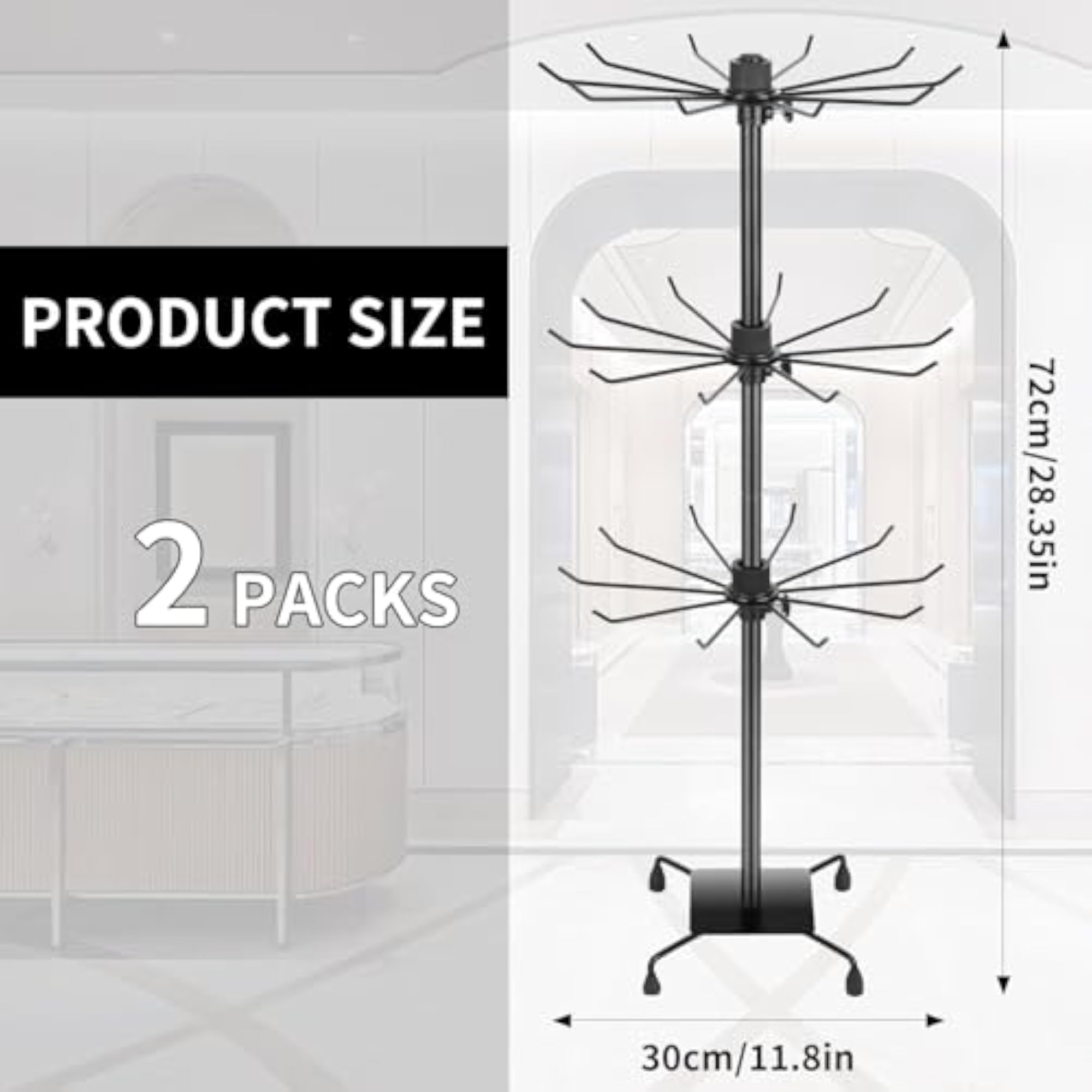 3 Tier Rotating Keychain Earring Display Stand, Black
