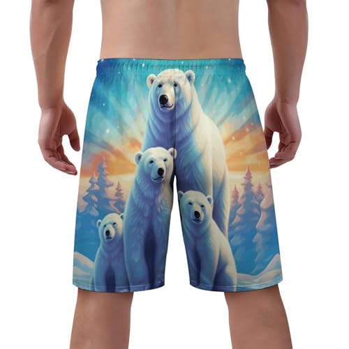 Mens Polar Bear Family Swim Trunks Quick Dry Swim Beach Shorts with Mesh Lining Pockets M3
