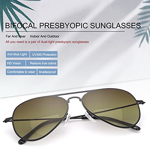 2Pcs Aviator Bifocal Reading Sunglasses Uv400 Protection Sport Sun Readers Blue Light Blocking Glasses For Unisex Men Women Outdoor Driving Safety Eyeglasses Tinted Lens Shades Lightweight Eyewear #TOP1