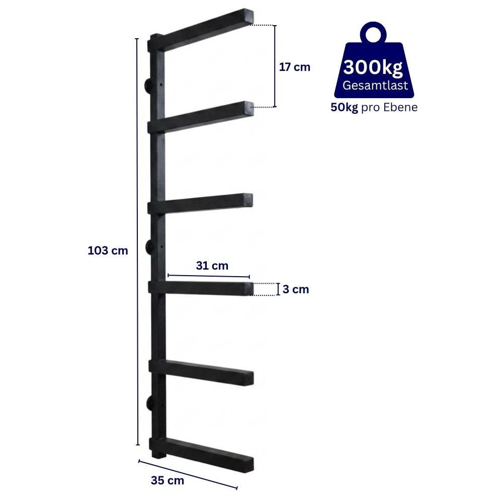 PROREGAL Kragarmregal Wandmontage schwerlast 50 kg pro Ebene für Holzlagerung mit 6 Ebenen Garage Organizer Wandregal Schwarz 2 Stück Lagerregal Wandhalterung Metallregal
