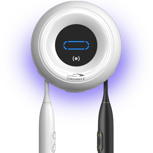 SHGUMITE Toothbrush Holder Sanitizer - Cleaning & Drying, Rechargeable Wall-Mounted Toothbrush Organizer with Touch Control, Two-Slot Design for Bathroom (White)