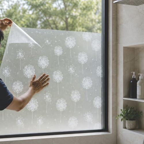 Image of CVANU Frosted Floral Privacy Window Film, Self Adhesive Waterproof Decorative Glass Covering for Doors & Windows, Floral Vinyl Film Bathroom, Home & Office (12 x 48 Inch)
