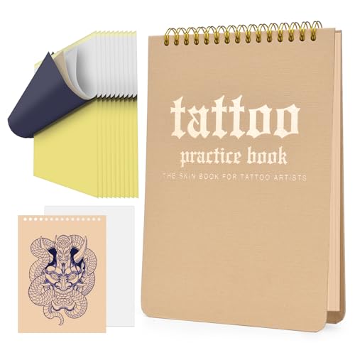 BAMTTOO Blank Tattoo Practice Skin Book and Transfer Paper Kit 10pcs Double Sides Fake Skin 10pcs Tattoo Stencil Paper for Beginners Artists