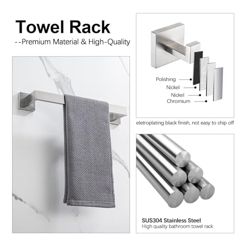 4-Pieces Bathroom Accessories Set, Towel Bar Towel Racks Towel Holder Toilet Paper Holder Stainless Steel Bathroom Hardware Set Wall Mounted Towel Racks for Bathroom, Brushed Nickel, 16 Inch — view 2