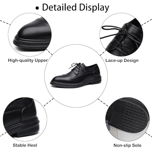 Men's Leather Vintage Lace-up Formal Low Heel Oxfords Classic Pointed Toe Stitching Details Non-Slip Comfort Rubber Sole Low Top Block Heel Tuxedo Dress Shoes for Wedding Dating Suit3